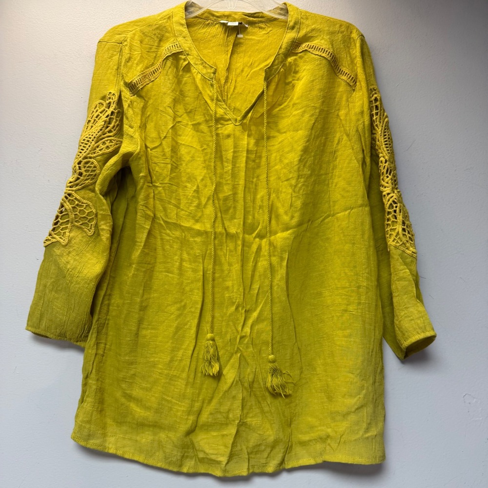C. Est. 1946 Tunic Top Womens Large Yellow Excellent Crochet Lace Boho Tassel